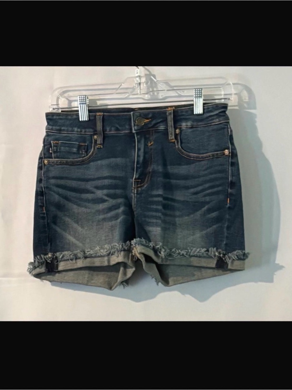 Vigoss Dark Blue Denim Frayed Hem Shorts